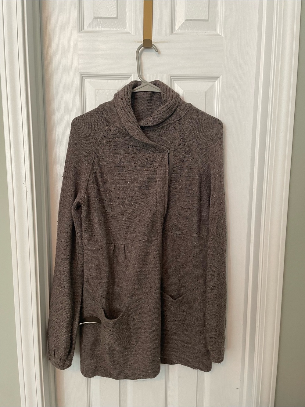 Even asymmetric zip up knit tunic cardigan sweater